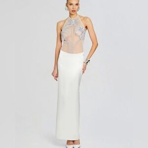 RETROFETE MERIDIAN EMBELLISHED DRESS MEDIUM WHITE NWT WHITE BEADED LONG MAXI M